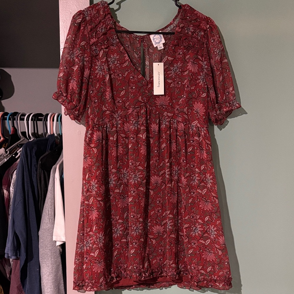 Blue Blush Red Floral Mini Dress